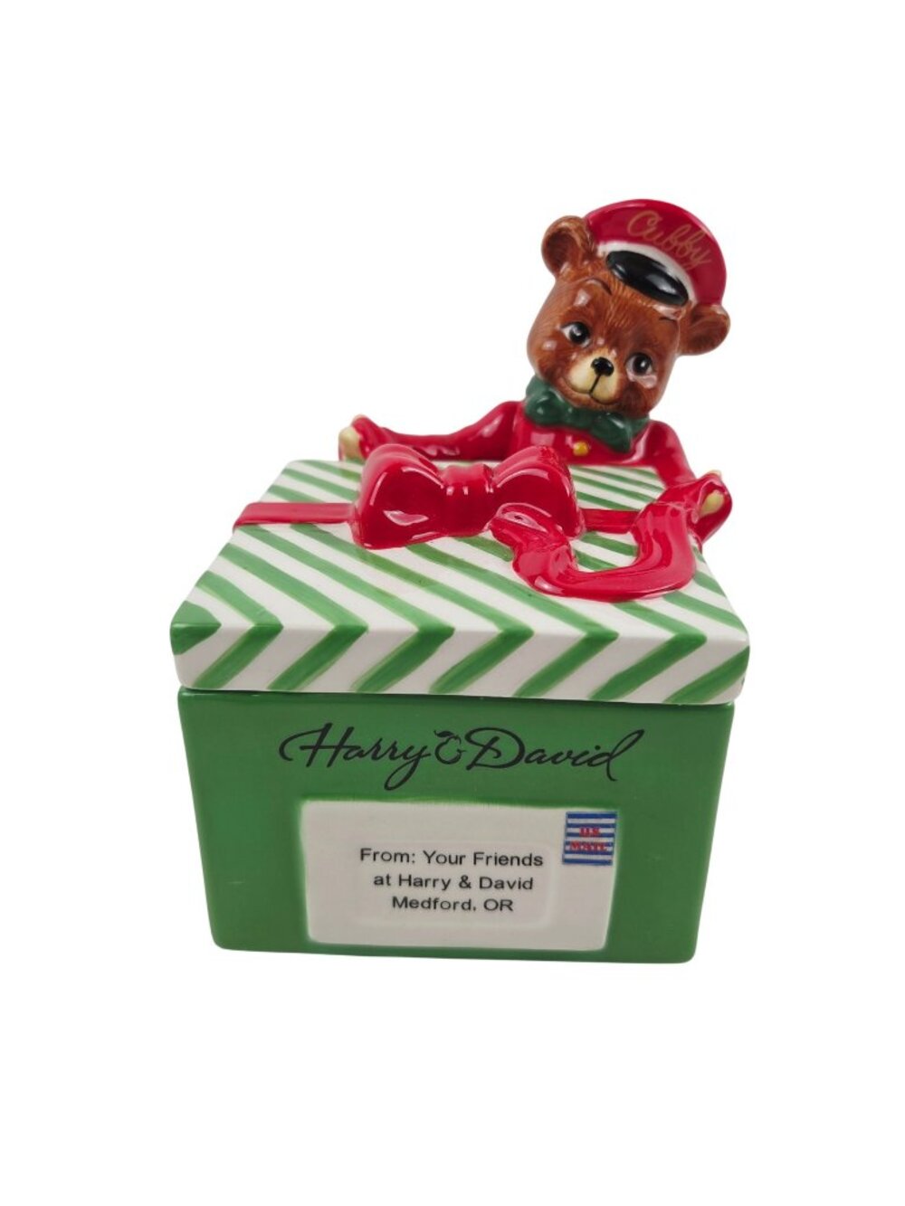 Harry & David Cubby Bear Ceramic Gift Box Candy Jar 2010 Limited Ed Christmas